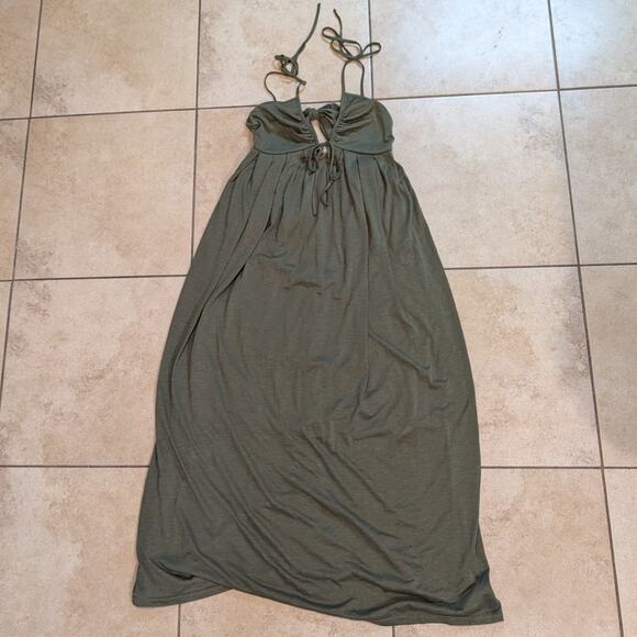 Olive Green Tie Back Maxi Dress - Picture 1 of 6
